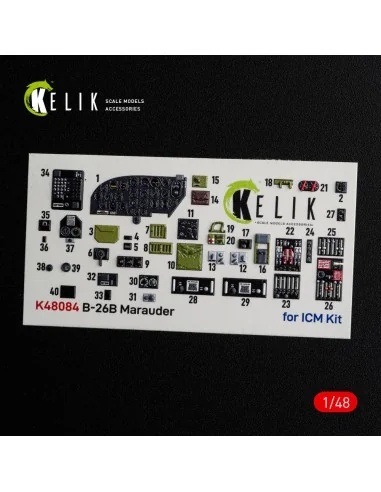 B-26B Marauder interior 3D decals for ICM kit, 1/48 - Kelik K48084