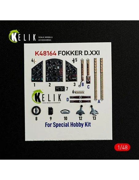 FOKKER D.XXI - interior 3D decals for Special Hobby kit, 1/48 - Kel...