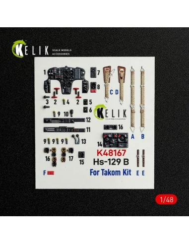 Hs-129 B - interior 3D decals for Takom kit, 1/48 - Kelik K48167