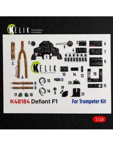 Defiant F1 - interior 3D decals for Trumpeter, 1/48 - Kelik K48184