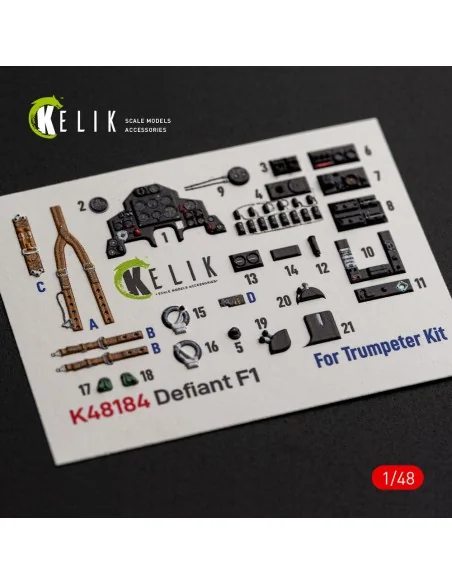 Defiant F1 - interior 3D decals for Trumpeter, 1/48 - Kelik K48184