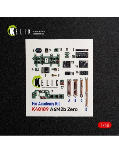 A6M2b Zero - interior 3D decals for Academy, 1/48 - Kelik K48189