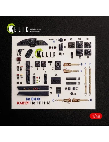 He-111 H-16 - interior 3D decals for ICM, 1/48 - Kelik K48191