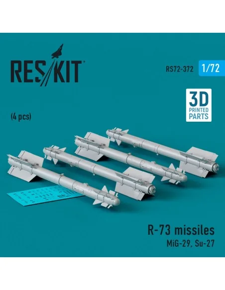 R-73 missiles (4 pcs) (MiG-29, Su-27) (3D Printed), 1/72 - ResKit M...