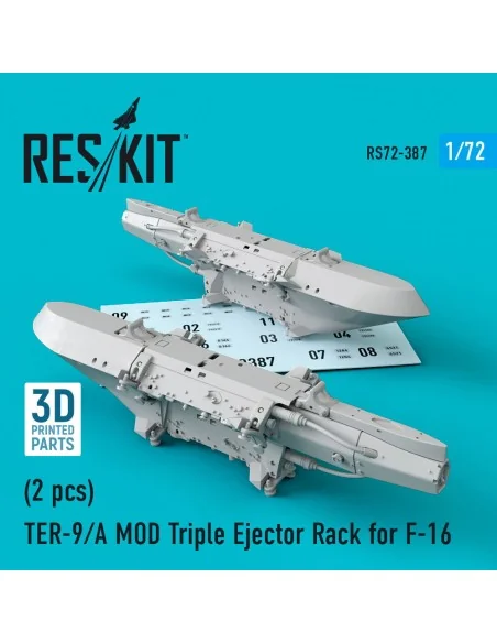 TER-9/A MOD Triple Ejector Rack for F-16 (2 pcs) (3D Printed), 1/72...