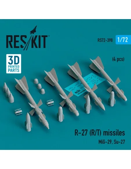 R-27 (R/T) missiles (4 pcs) (MiG-29, Su-27) (3D Printed), 1/72 - Re...