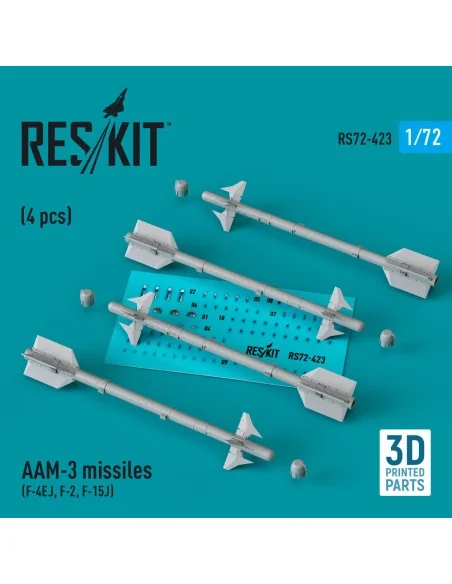AAM-3 missiles (4 pcs) (F-4EJ, F-2, F-15J) (3D Printed), 1/72 - Res...