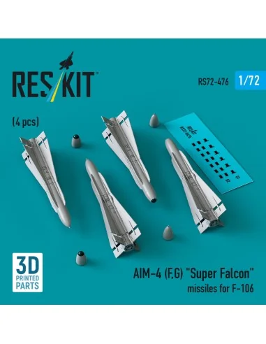 AIM-4 (F, G) Super Falcon missiles for F-106 (4 pcs) (3D Printed), ...