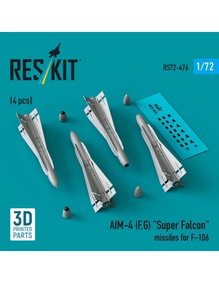 AIM-4 (F, G) Super Falcon missiles for F-106 (4 pcs) (3D Printed), ...