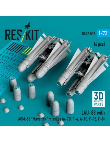 LAU-88 with (2 pcs) AGM-65 Maverick missiles (6 pcs) (A-7D, F-4, A-...