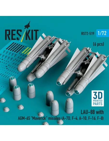 LAU-88 with (2 pcs) AGM-65 Maverick missiles (6 pcs) (A-7D, F-4, A-...