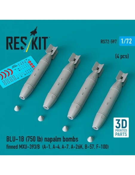 BLU-1B (750lb) napalm bombs finned MXU-393/B (4 pcs) (A-1, A-4, A-7...
