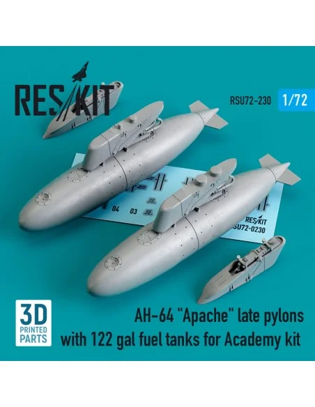 AH-64 Apache late pylons with 122 gal fuel tanks for Academy kit (3...
