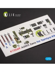 A6M3 Zero - interior 3D decals for Tamiya kit, 1/72 - Kelik K72049