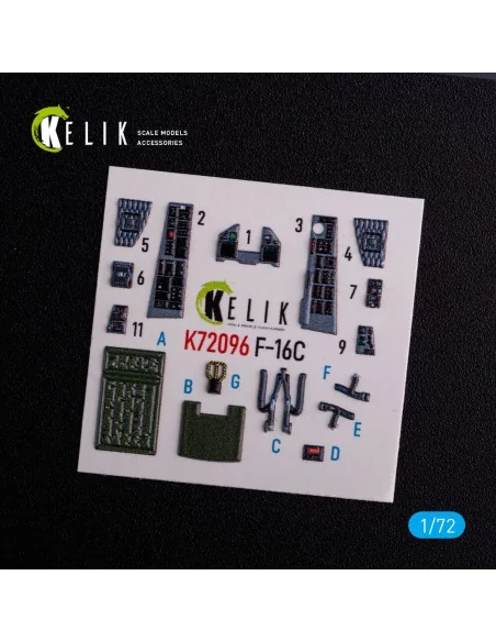 F-16C - interior 3D decals for Hasegawa kit, 1/72 - Kelik K72096