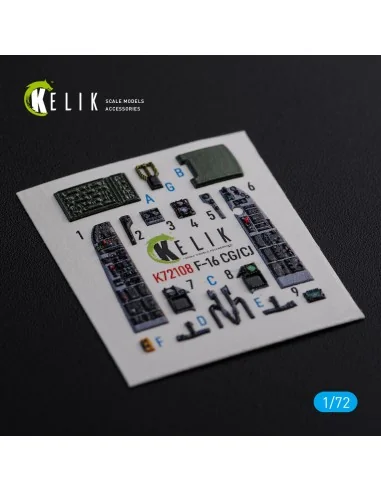 F-16 CG/CJ interior 3D decals for Academy kit, 1/72 - Kelik K72108