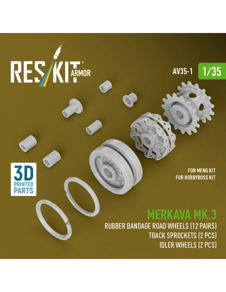 Merkava Mk.3 rubber bandage road wheels (12 pairs), track sprockets...