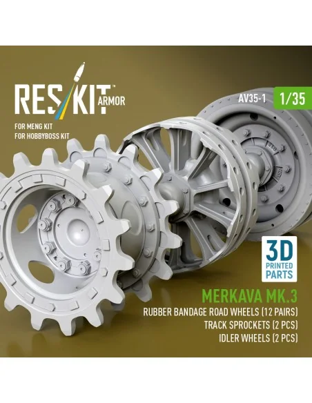 Merkava Mk.3 rubber bandage road wheels (12 pairs), track sprockets...