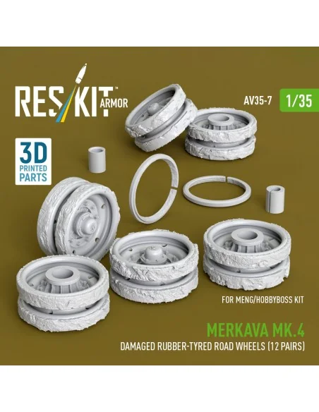 Merkava Mk.4 damaged rubber-tyred road wheels (12 pairs) (3D Printe...