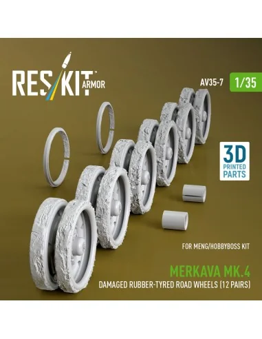 Merkava Mk.4 damaged rubber-tyred road wheels (12 pairs) (3D Printe...