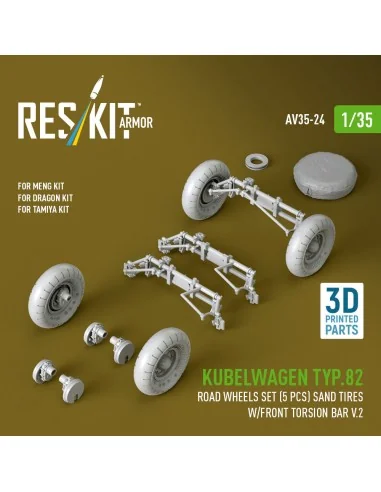 Kubelwagen typ.82 road wheels set (5 pcs) sand tires w/front torsio...