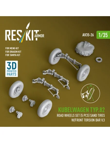 Kubelwagen typ.82 road wheels set (5 pcs) sand tires w/front torsio...