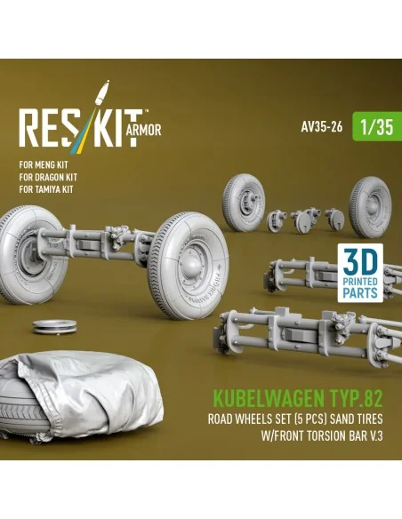 Kubelwagen typ.82 road wheels set (5 pcs) sand tires w/front torsio...