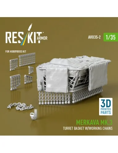 Merkava Mk.3 turret basket w/working chains for HobbyBoss kit (3D P...