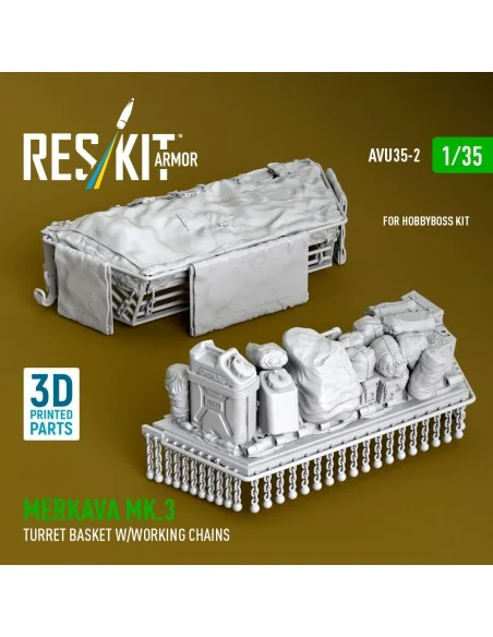 Merkava Mk.3 turret basket w/working chains for HobbyBoss kit (3D P...