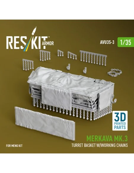 Merkava Mk.3 turret basket w/working chains for Meng kit (3D Printe...