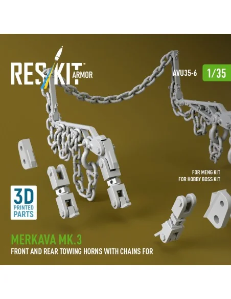 Merkava Mk.3 front and rear towing horns with chains for Meng/Hobby...