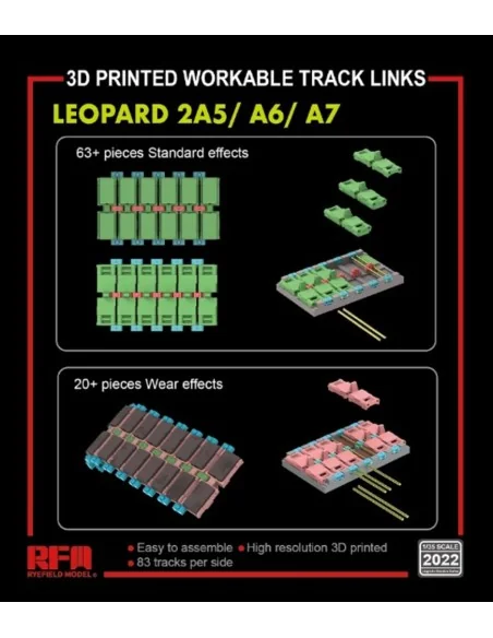 Workable track links for LEOPARD 2A5/A6/A7 (3D printed ), 1/35 - Ry...