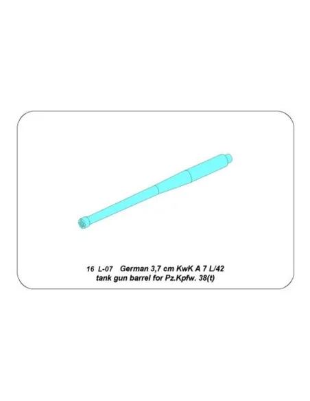 German 3, 7 cm KwK A 7 L/42 tank gun barrel for Pz.Kpfw.(38), 1/16 ...