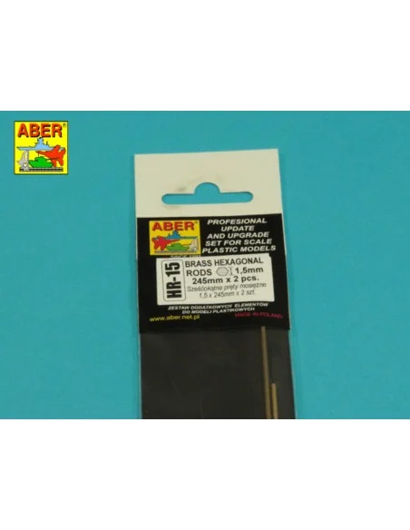 Brass hexagonal rods 1, 5mm length 245mm x2 pcs. - Aber Models HR -15