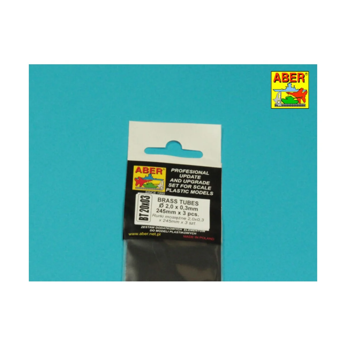 Brass Tubes 2, 0 x 0, 3mm lenght 250mm x 3 pcs. - Aber Models BT 20X03