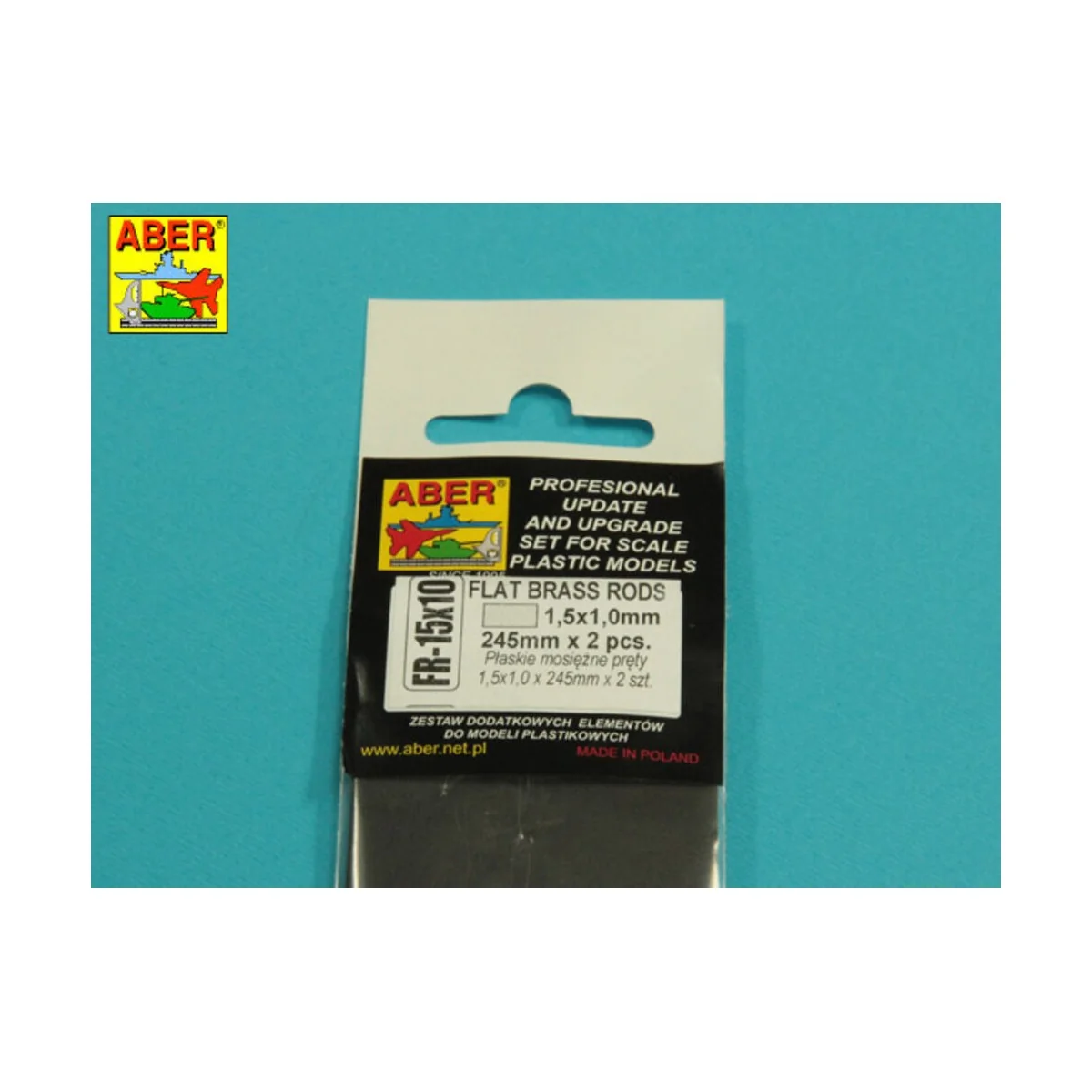 Brass flat rods 1,5x1,0 mm length 245mm x2 pcs. - Aber Models FR 15x10