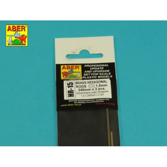 Brass hexagonal rods 1, 5mm length 245mm x2 pcs. - Aber Models HR -15 Brass hexagonal rods 1, 5mm length 245mm x2 pcs. - Aber Models HR -15