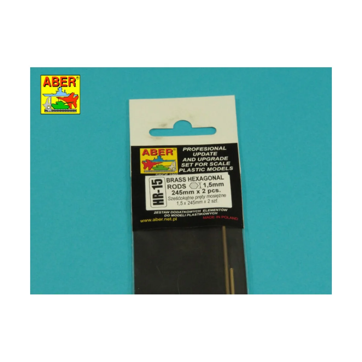 Brass hexagonal rods 1, 5mm length 245mm x2 pcs. - Aber Models HR -15 Brass hexagonal rods 1, 5mm length 245mm x2 pcs. - Aber Models HR -15