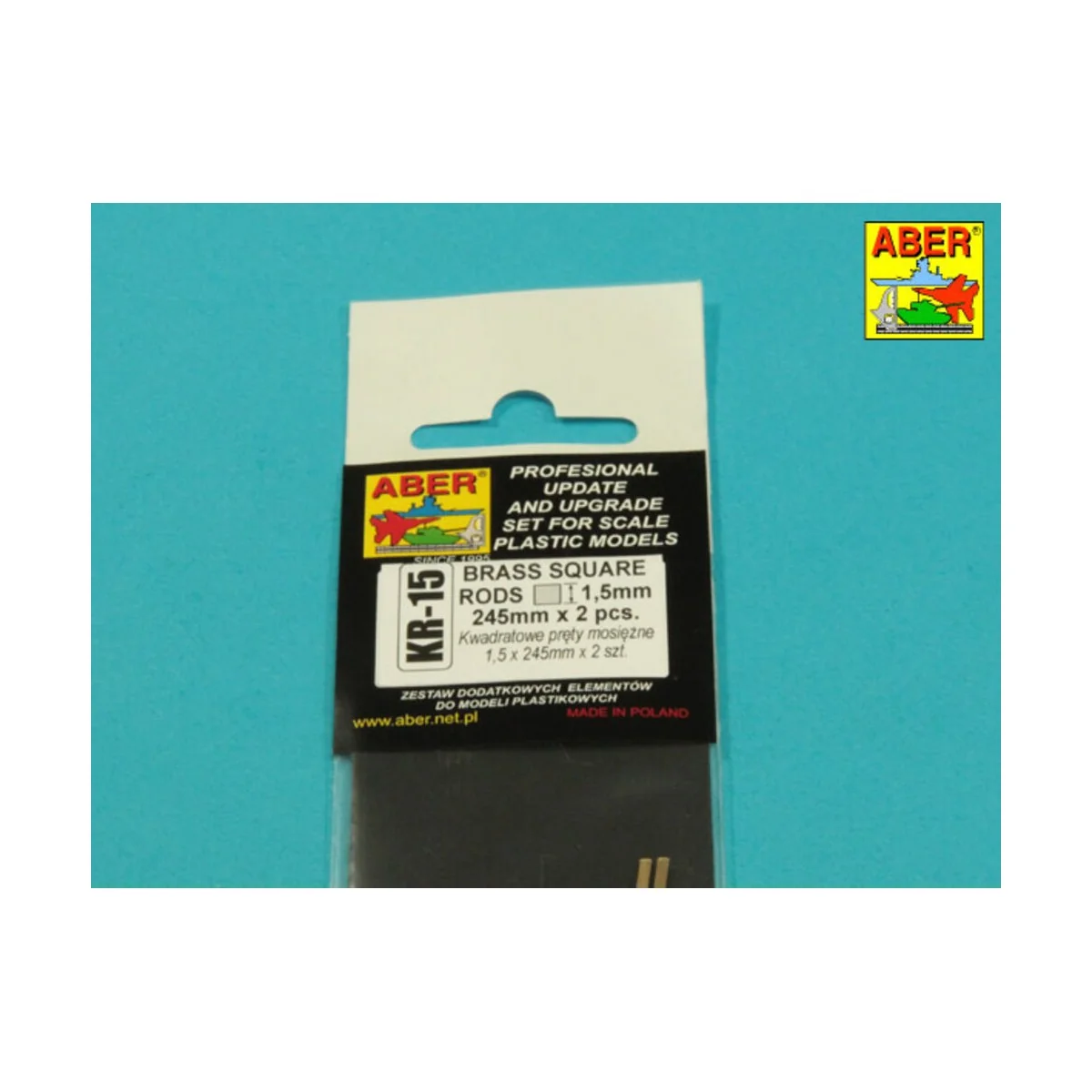 Brass square rods 1,5 mm length 245mm x2 pcs. - Aber Models KR 15