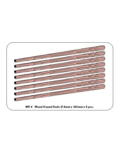 Wood round rods 4mm length 250mm x 8 pcs. - Aber Models WR4