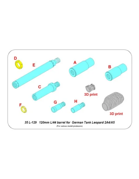 120 mm L/44 Barrel for German Tank Leopard 2A4/A5 (Universal), 1/35...