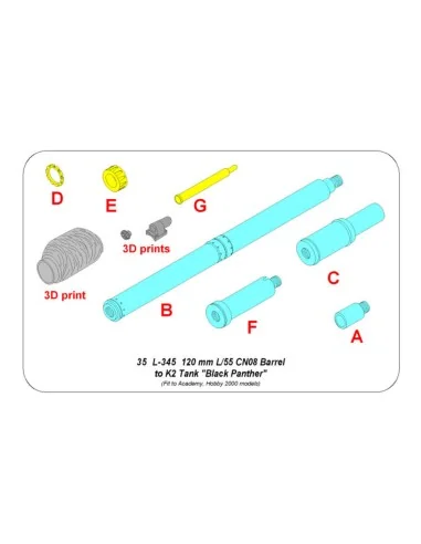 120 mm L/55 CN08 Barrel to K2 Tank Black Panther, 1/35 - Aber Model...