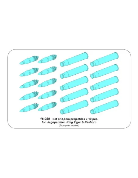 Set of 8, 8cm projectiles for Jagdpanther, King Tiger & Nashorn, 1/...