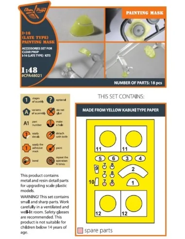 I-16 (late version) painting mask for CP kit, 1/48 - Clear Prop Acc...