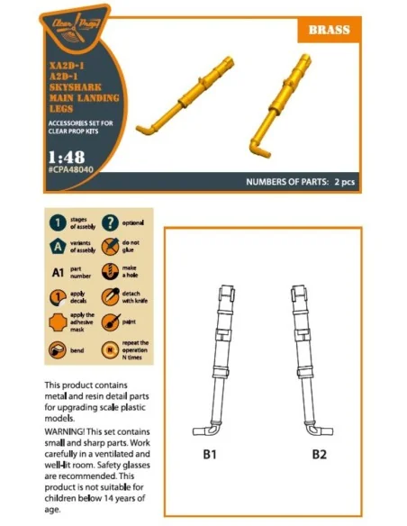 XA2D-1, A2D-1 Skyshark main landing legs for CP kits, 1/48 - Clear ...