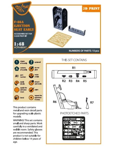 F-86A Ejection seat early for CP kits, 1/48 - Clear Prop Accessorie...