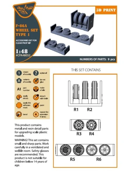 F-86A wheel set type 1 for CP kits, 1/48 - Clear Prop Accessories C...