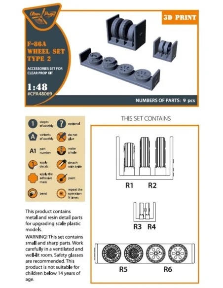 F-86A wheel set type 2 for CP kits, 1/48 - Clear Prop Accessories C...