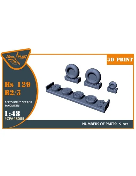 Hs 129B2/3 Wheels set (weighted) for Takom kit, 1/48 - Clear Prop A...