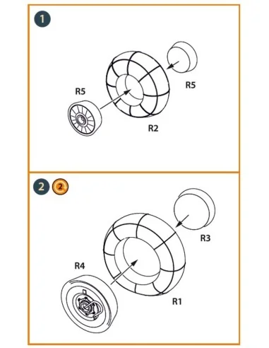 Hs 129B2/3 Wheels set (weighted) for Takom kit, 1/48 - Clear Prop A...